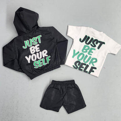 Just Be Yourself Windbreaker Short Set (Black/Green)