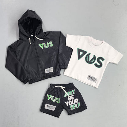 Just Be Yourself Windbreaker Short Set (Black/Green)