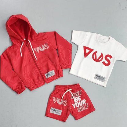 Just Be Yourself Windbreaker Short Set (Red/White)